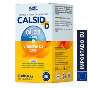 Cálcio 400mg + Vitamina D3 2000ui Calsid+d 50 Cápsulas União Europeia Sidney Oliveira - Validade Outubro/2026