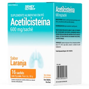 Acetilcisteína 600mg 16 Sachês Sabor Laranja Sidney Oliveira