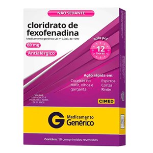 Cloridrato De Fexofenadina 60mg 10 Comprimidos - Cimed Genérico (Allegra)