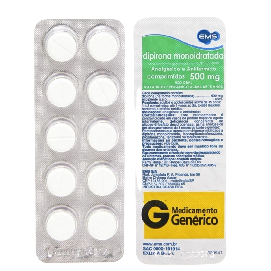 Dipirona 500mg 10 Comprimidos - Ems Genérico (Novalgina)