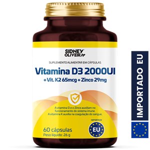 Vitamina D3 2000ui+vitamina K2 65mg+zinco 29mg 60 Cápsulas União Europeia Sidney Oliveira