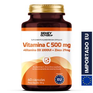 Vitamina C 500mg + Vitamina D 1000ui + Zinco 29mg 60 Cápsulas União Europeia Sidney Oliveira 