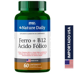 Ferro + Vitamina B12 + Ácido Fólico Made In Usa Nature Daily 60 Comprimidos Sidney Oliveira