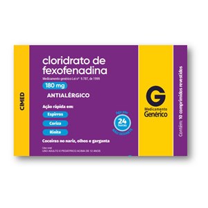 Cloridrato De Fexofenadina 180mg 10 Comprimidos - Cimed Genérico (Allegra)
