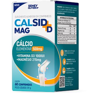 Cálcio Elementar 500mg + Vitamina D3 1000ui + Magnésio Malato 215mg Calsid-D Mag 60 Comprimidos Sidney Oliveira