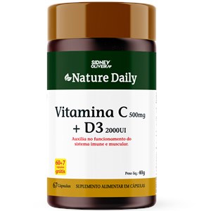 Vitamina C 500mg + D3 2000ui Nature Daily&nbsp; 60 Cápsulas + 7 Grátis Sidney Oliveira